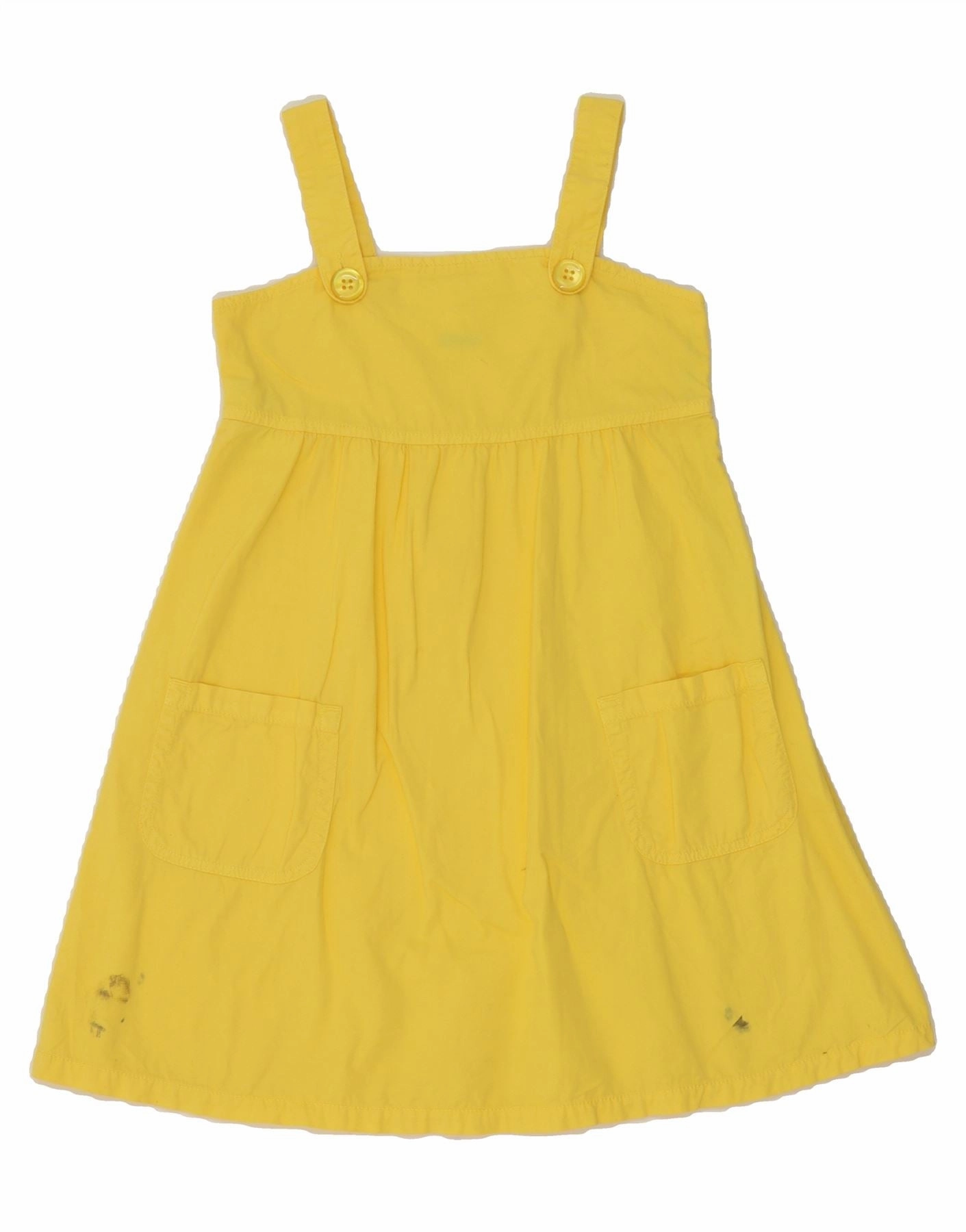 BENETTON Girls Pinafore Dress 10-11 Years XL Yellow Cotton Smooth Design