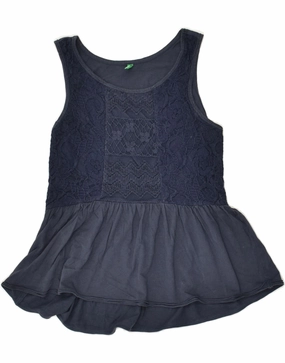 BENETTON Girls Sleeveless Basic Dress 11-12 Years Navy Blue Grace Color Winter Proof