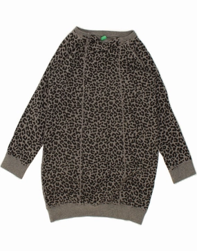 BENETTON Girls Sweatshirt Jumper Dress 10-11 Years Grey Animal Print Satin Soft Bloom Zone