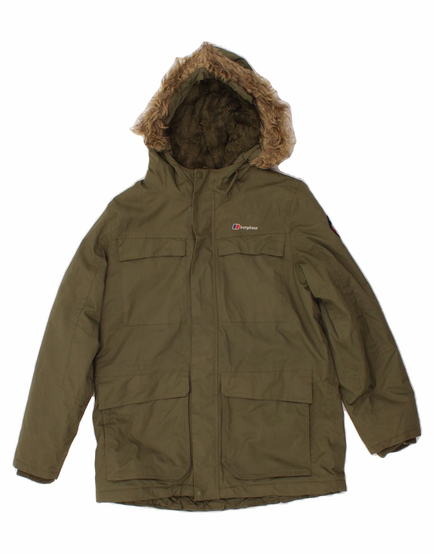 Layer Flex BERGHAUS Boys Hooded Padded Jacket 12-13 Years Khaki Polyamide