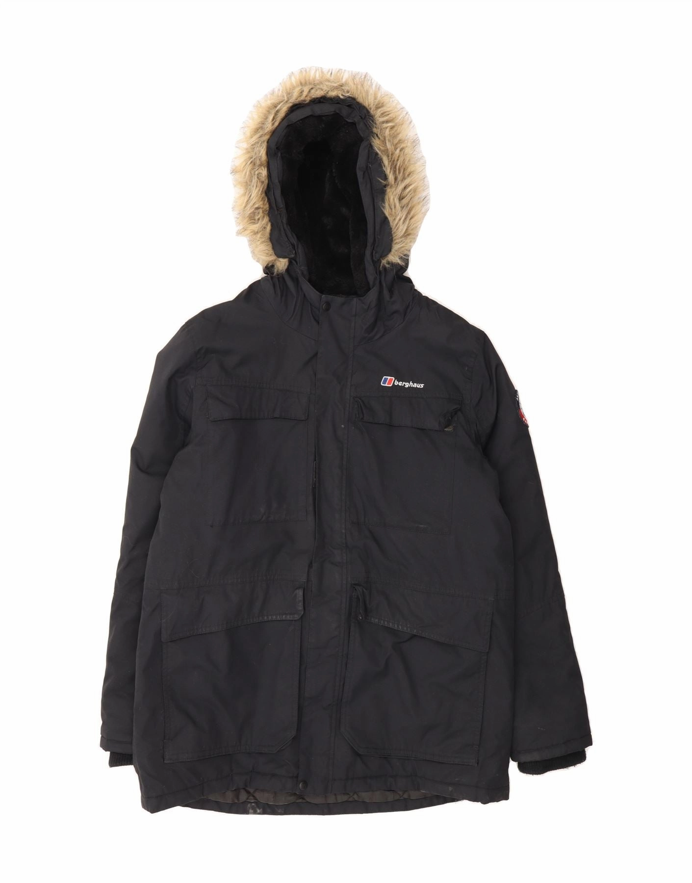 BERGHAUS Boys Hooded Parka Jacket 14-15 Years Black Polyester Fitted Wear