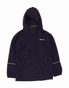 LaserCut Ventilation Zones MoistureWicking BERGHAUS Boys Hooded Rain Jacket 9-10 Years Navy Blue Polyester