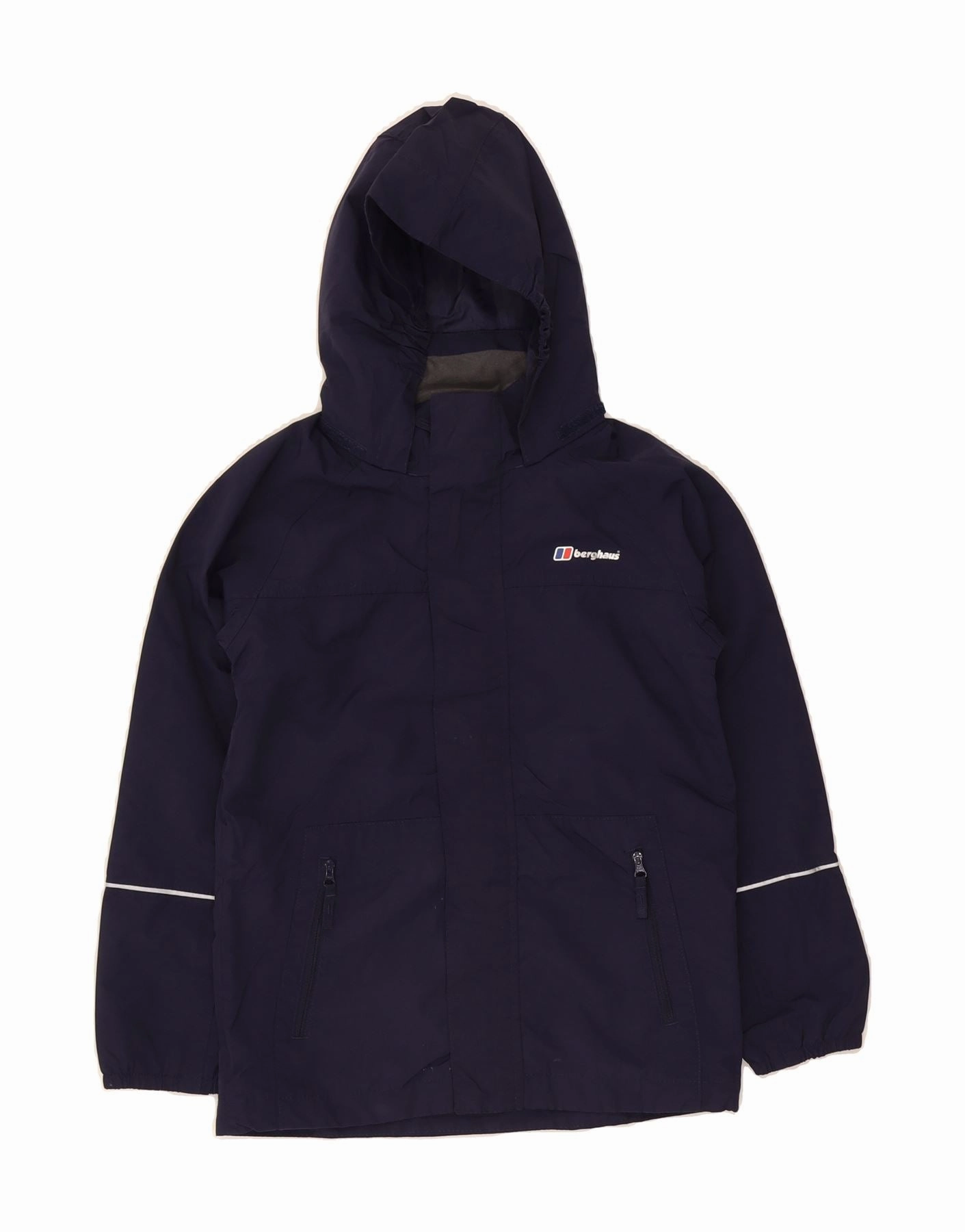 LaserCut Ventilation Zones MoistureWicking BERGHAUS Boys Hooded Rain Jacket 9-10 Years Navy Blue Polyester