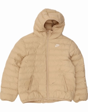 NIKE Boys Hooded Padded Jacket 13-14 Years XL  Beige Polyester Lightweight Layer
