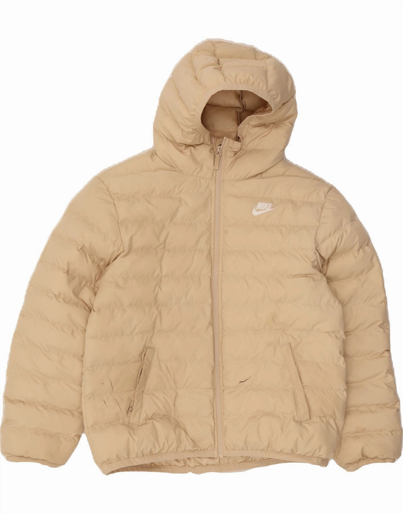 NIKE Boys Hooded Padded Jacket 13-14 Years XL  Beige Polyester Lightweight Layer