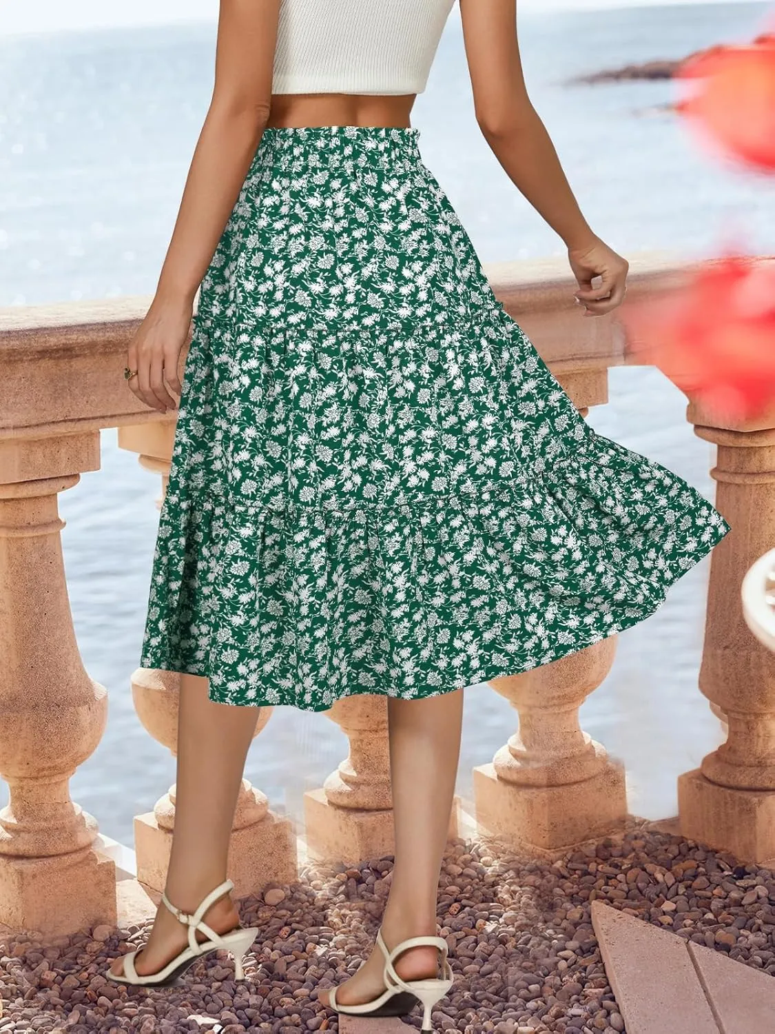 Berydress Midi Skirt for Women with Pockets 2025 High Waist A Line Casual Summer Boho Flowy Tiered Ruffle Beach Skirts