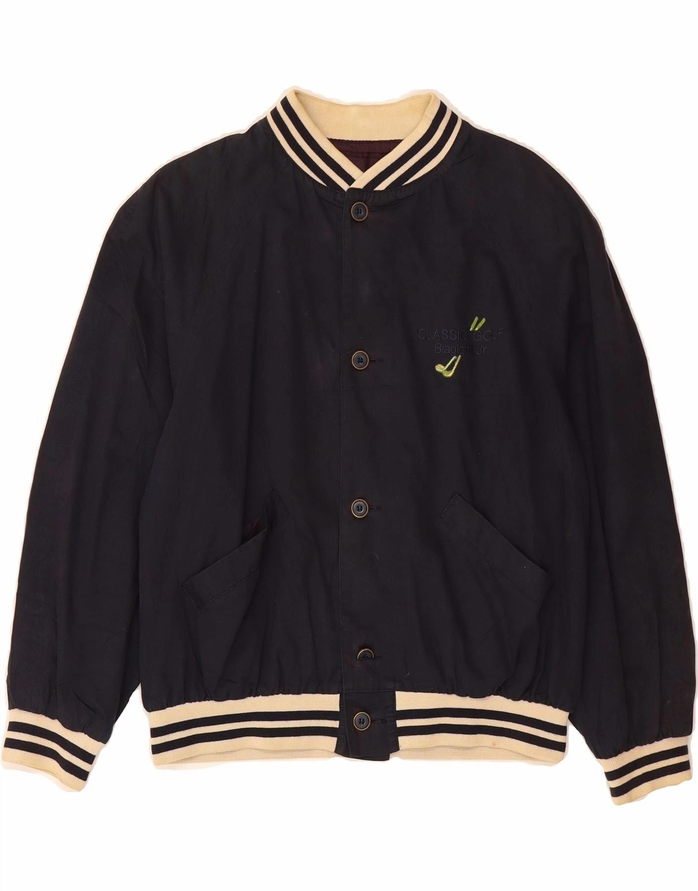 BIAGIOTTI Boys Varsity Jacket 11-12 Years Navy Blue Cotton Wind Resistant Mountain Ready