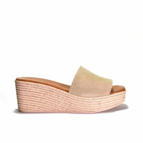 Light Height Buckle Sole Bibi Espadrille Wedge Slide Sandal In Sand Arena Suede