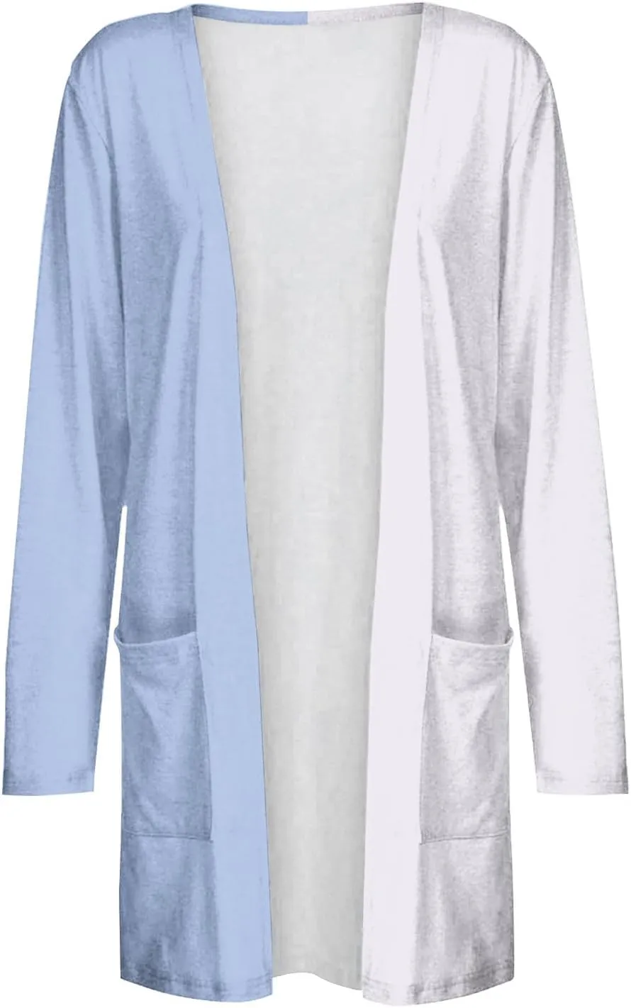 Bidobibo Cardigan Sweaters for Women Dressy Color Block Long Sleeve Top Casual Open Front Sweaters Womens Fall Outwear Coat