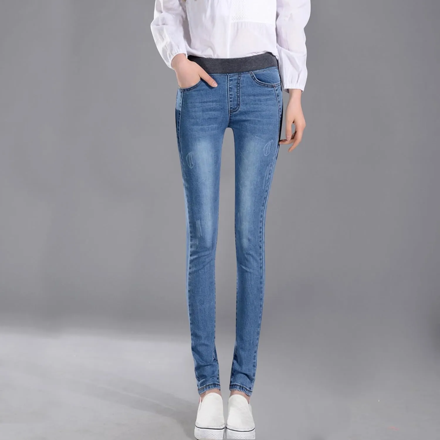 Bidobibo Skinny Jeans for Women Stretchy Tummy Control Elastic Waist Jeans Women's Totally Shaping Pull-On Bootcut Jeans