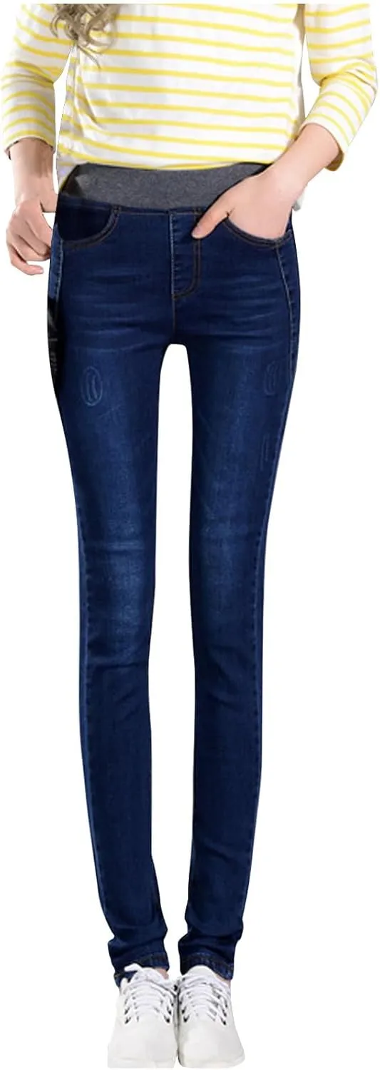 Bidobibo Skinny Jeans for Women Stretchy Tummy Control Elastic Waist Jeans Women's Totally Shaping Pull-On Bootcut Jeans