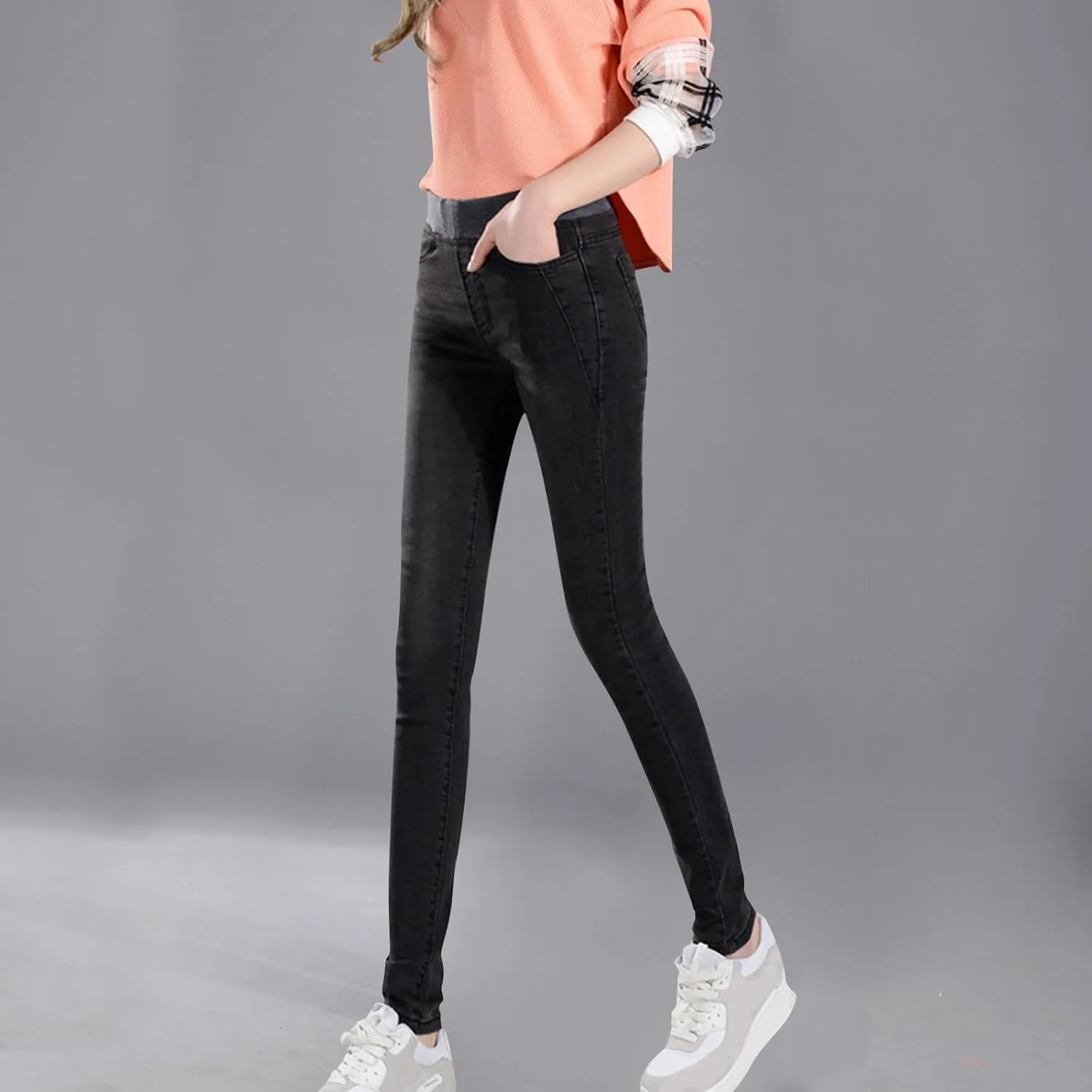 Bidobibo Skinny Jeans for Women Stretchy Tummy Control Elastic Waist Jeans Women's Totally Shaping Pull-On Bootcut Jeans
