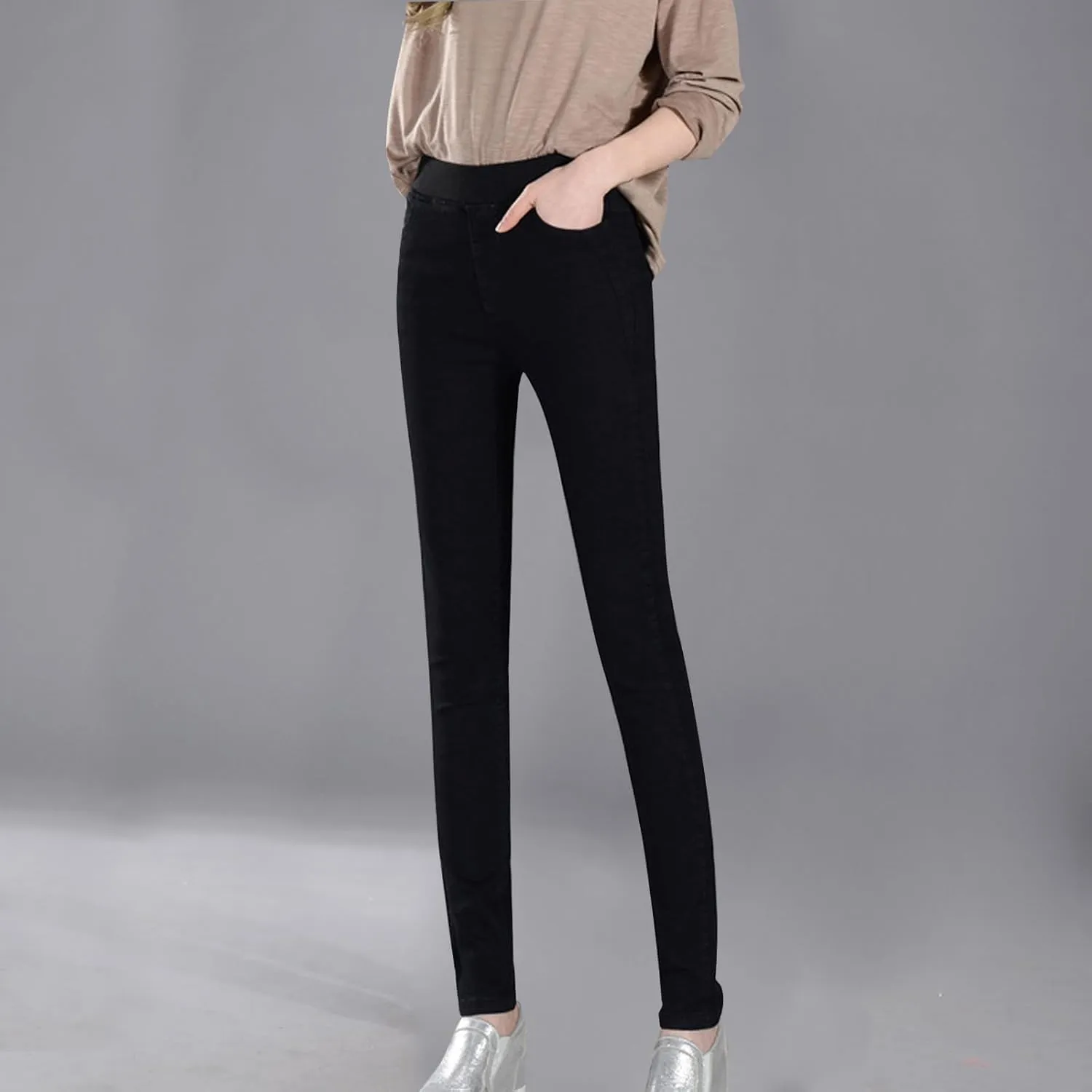 Bidobibo Skinny Jeans for Women Stretchy Tummy Control Elastic Waist Jeans Women's Totally Shaping Pull-On Bootcut Jeans