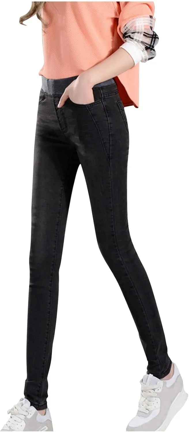 Bidobibo Skinny Jeans for Women Stretchy Tummy Control Elastic Waist Jeans Women's Totally Shaping Pull-On Bootcut Jeans