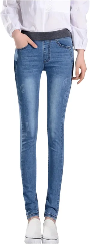 Bidobibo Skinny Jeans for Women Stretchy Tummy Control Elastic Waist Jeans Women's Totally Shaping Pull-On Bootcut Jeans