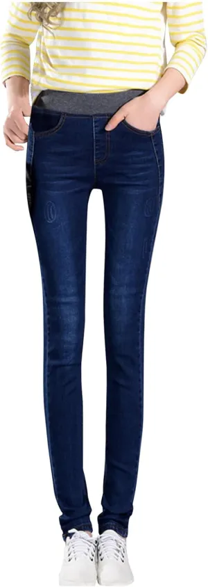 Bidobibo Skinny Jeans for Women Stretchy Tummy Control Elastic Waist Jeans Women's Totally Shaping Pull-On Bootcut Jeans