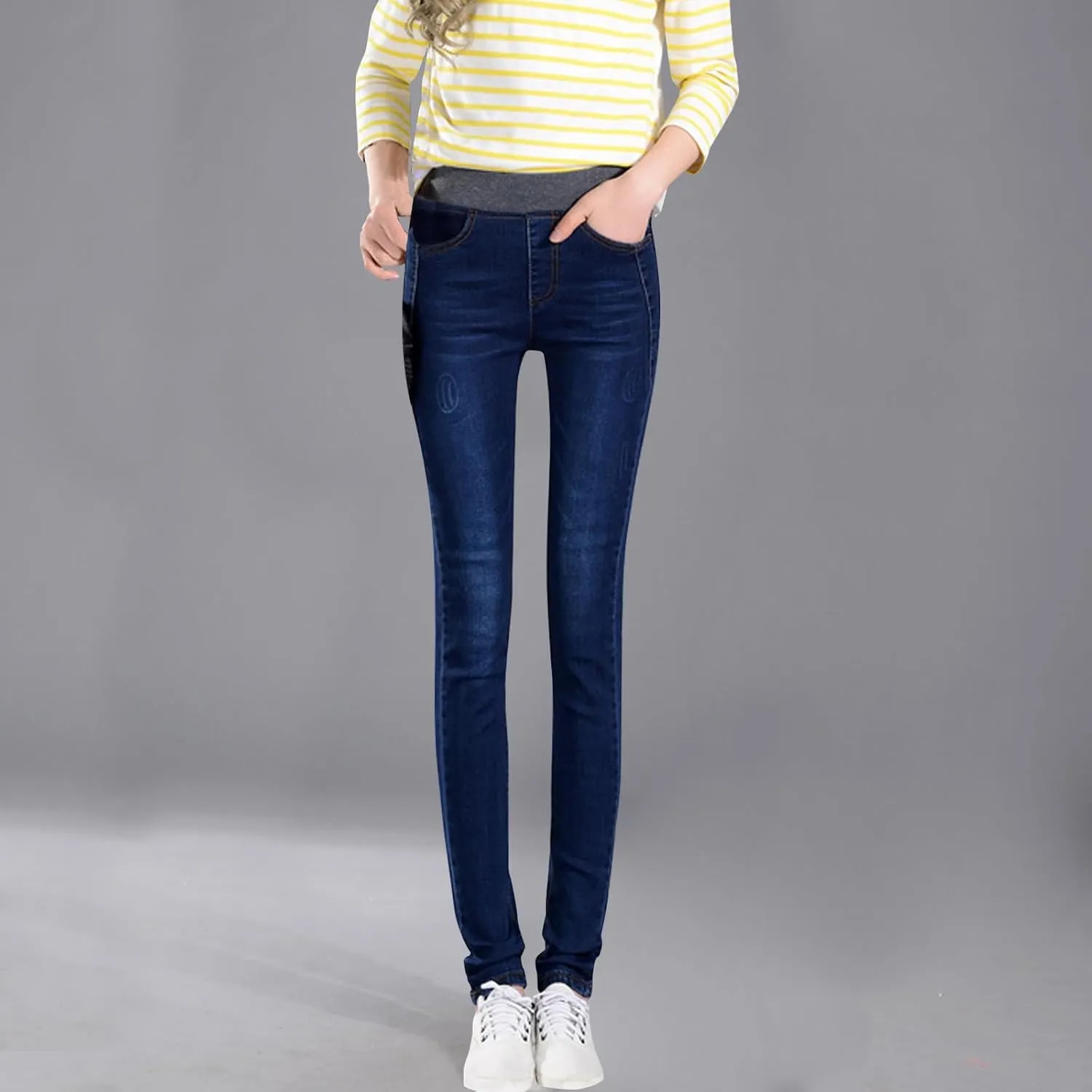 Bidobibo Skinny Jeans for Women Stretchy Tummy Control Elastic Waist Jeans Women's Totally Shaping Pull-On Bootcut Jeans