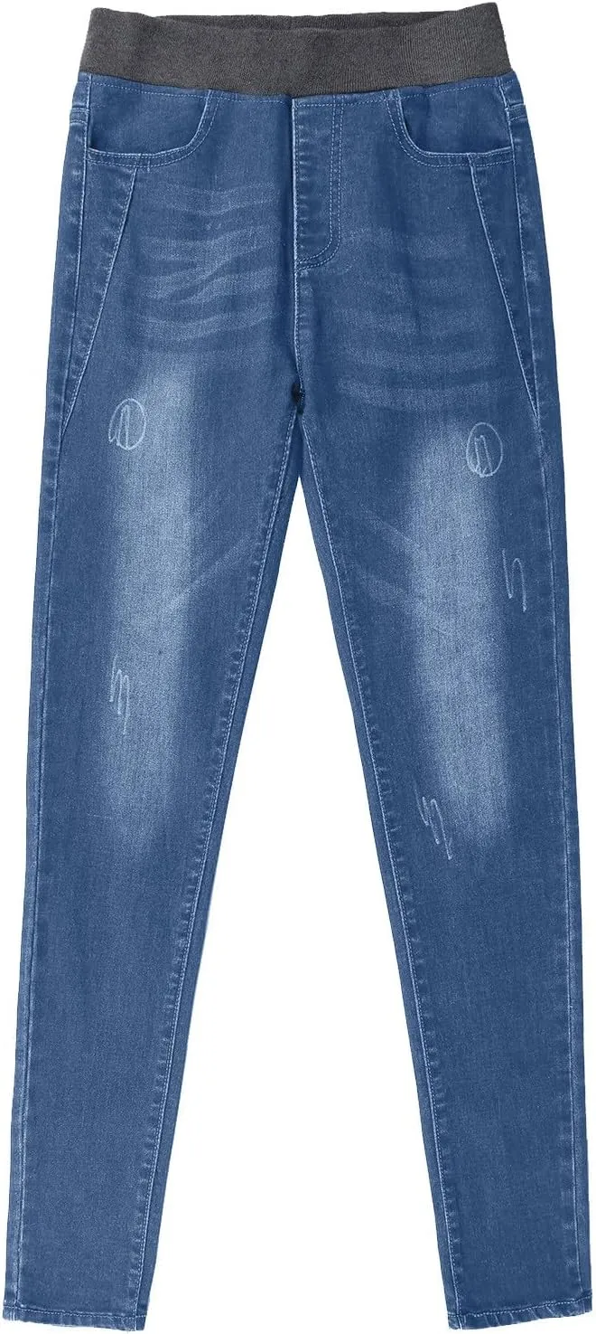 Bidobibo Skinny Jeans for Women Stretchy Tummy Control Elastic Waist Jeans Women's Totally Shaping Pull-On Bootcut Jeans