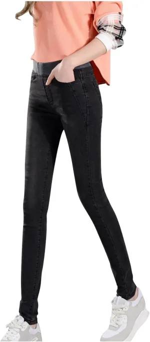 Bidobibo Skinny Jeans for Women Stretchy Tummy Control Elastic Waist Jeans Women's Totally Shaping Pull-On Bootcut Jeans