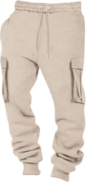 BIFUTON Cargo Joggers Men,Baggy Sweatpants Men Cotton Elastic Waist Drawstring Running Pants Warm Workout Pants with Pockets