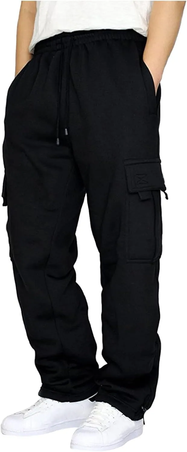 Big and Tall Sweatpants for Men Baggy Cargo Pants Straight Leg Elastic Waist Joggers Pants Casual Drawstring Trousers