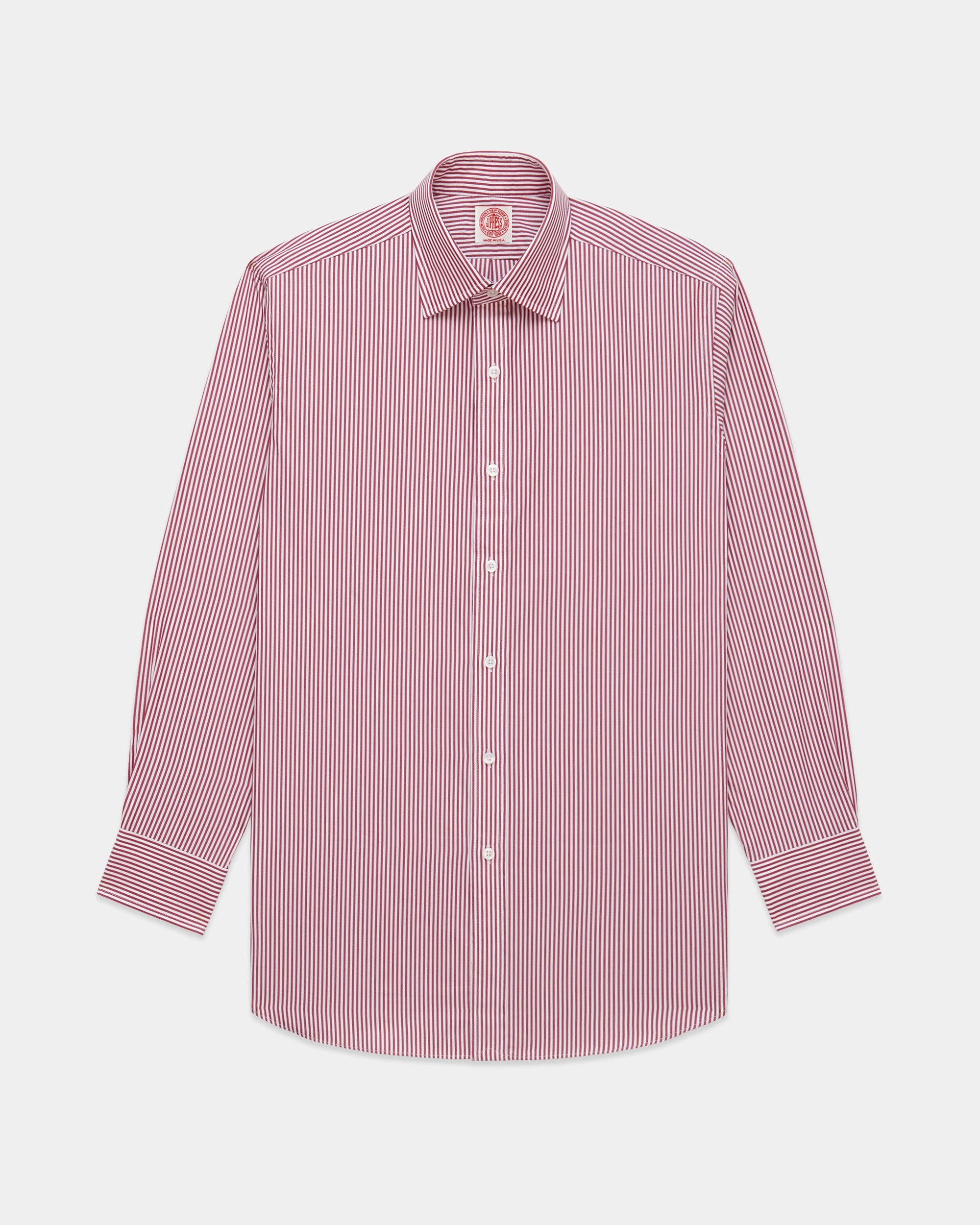 Made-in-USA Thomas Mason Red Bengal Stripe Spread Collar Dress Shirt - Regular Fit Corporate Wear