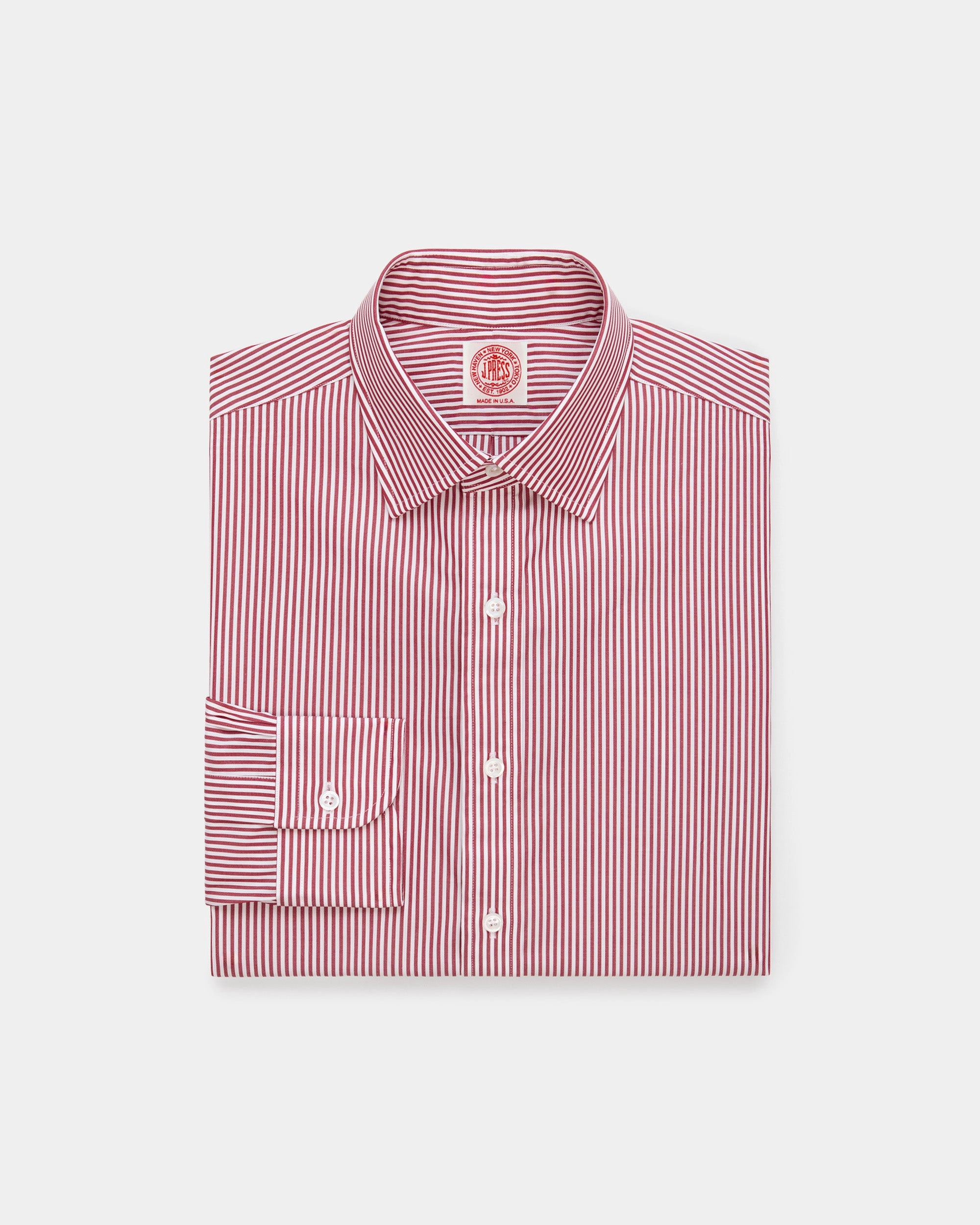 garden party Trendsetting Made-in-USA Thomas Mason Red Bengal Stripe Spread Collar Dress Shirt - Regular Fit