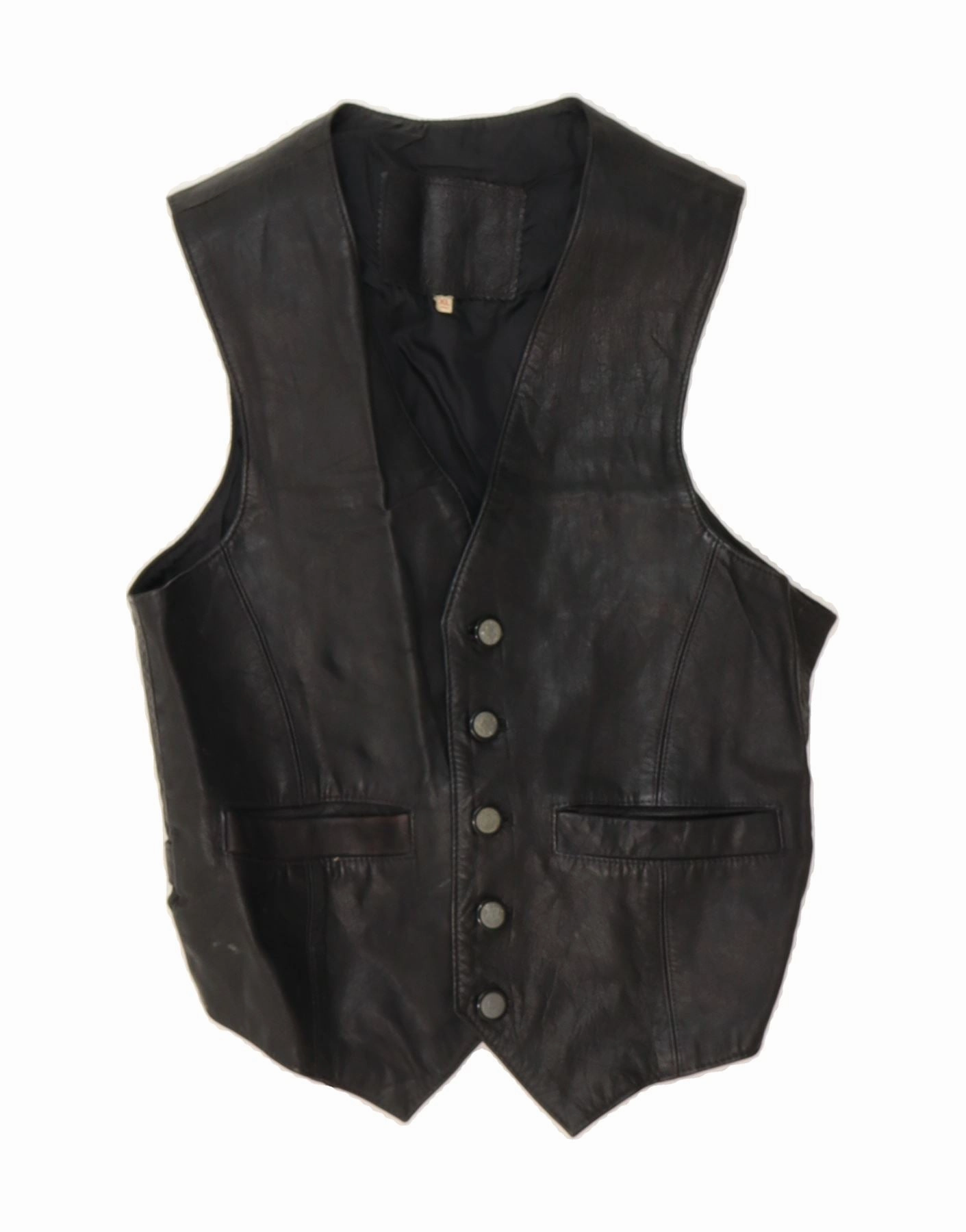 VINTAGE Boys Leather Waistcoat 10-11 Years XL Black Surfer Sporty Fit