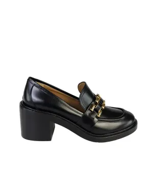 Black Leather Loafers With Chunky Heel Quiet Park