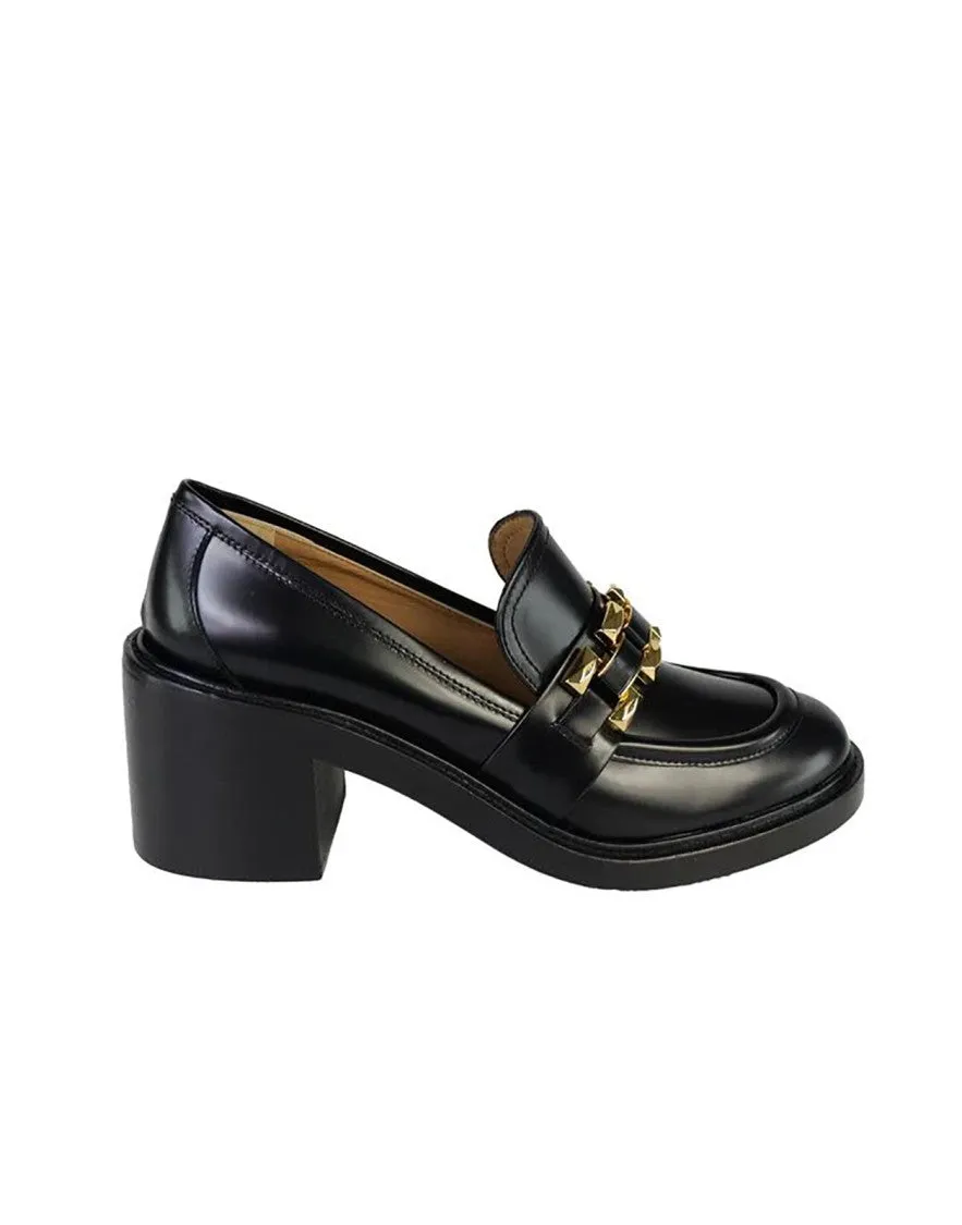 Black Leather Loafers With Chunky Heel Quiet Park