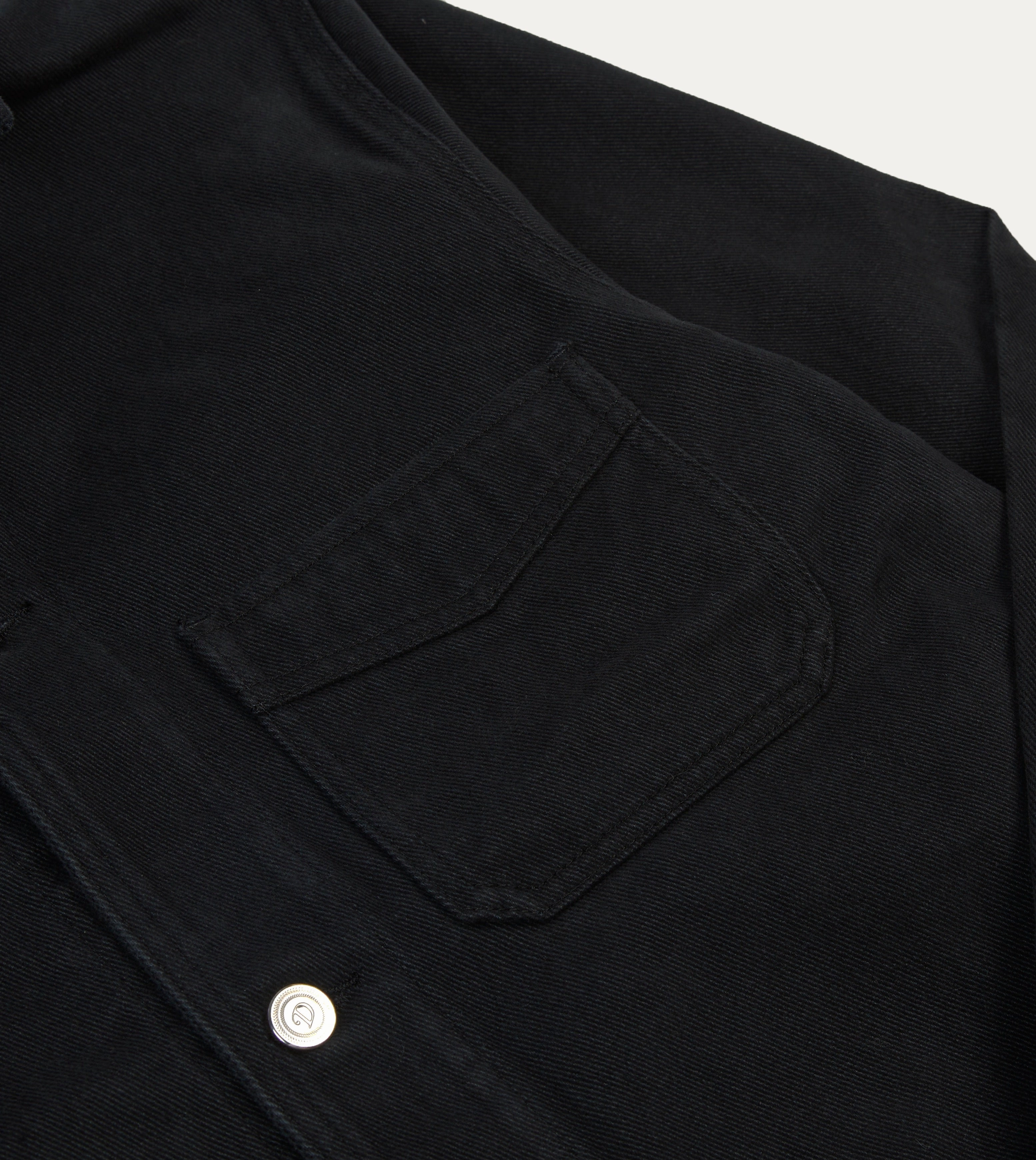 Black Heavy Twill Cotton Five-Pocket Chore Jacket Cozy Design Bonded seams
