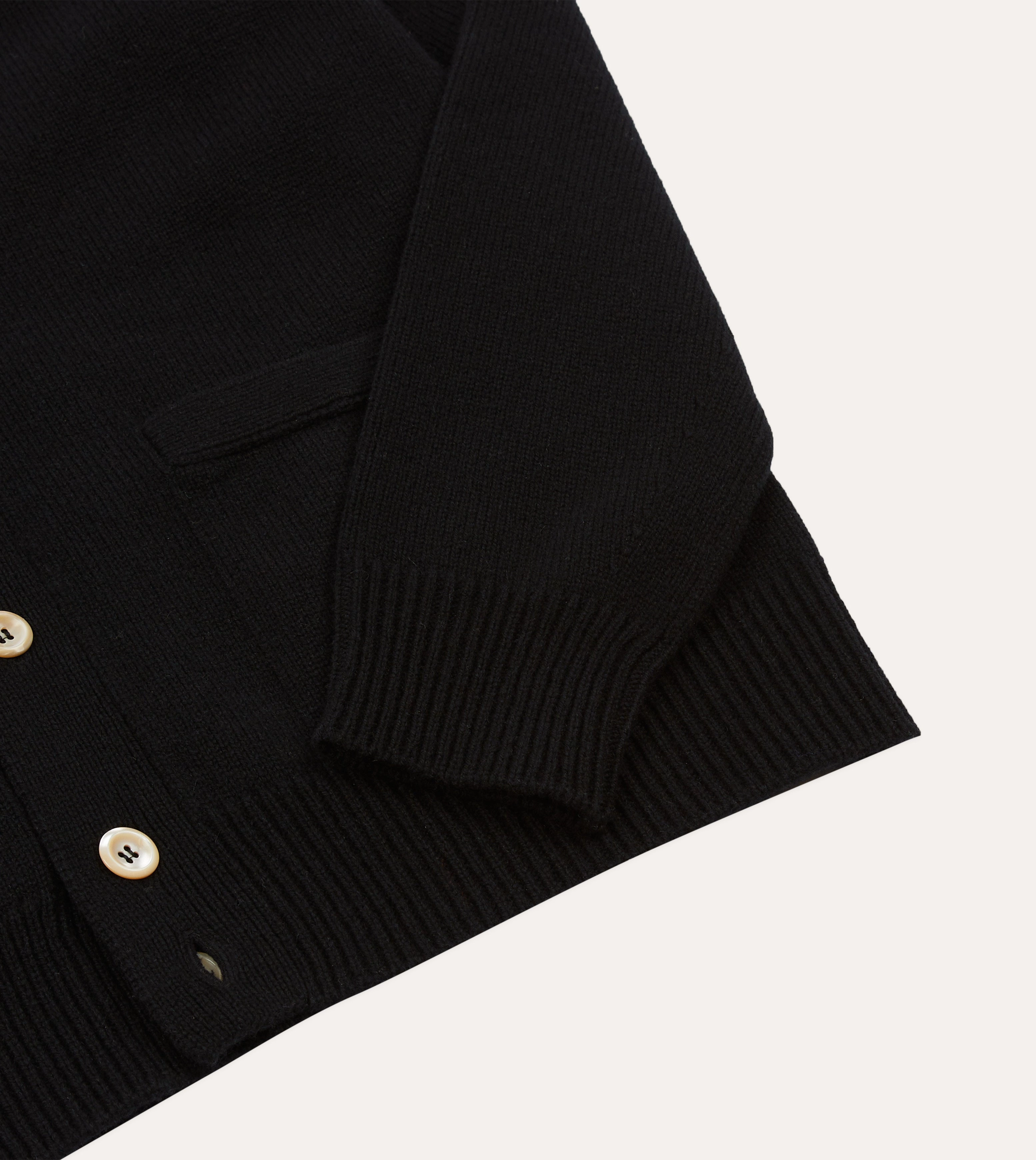 Light Reflective Trims Black Lambswool 6 Button Cardigan