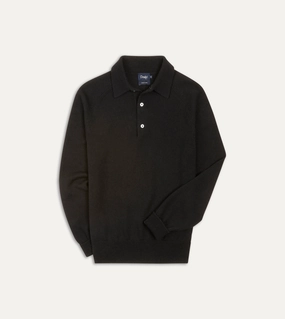 Luxe Layer Versatile Casual Look Black Merino Wool Knitted Polo
