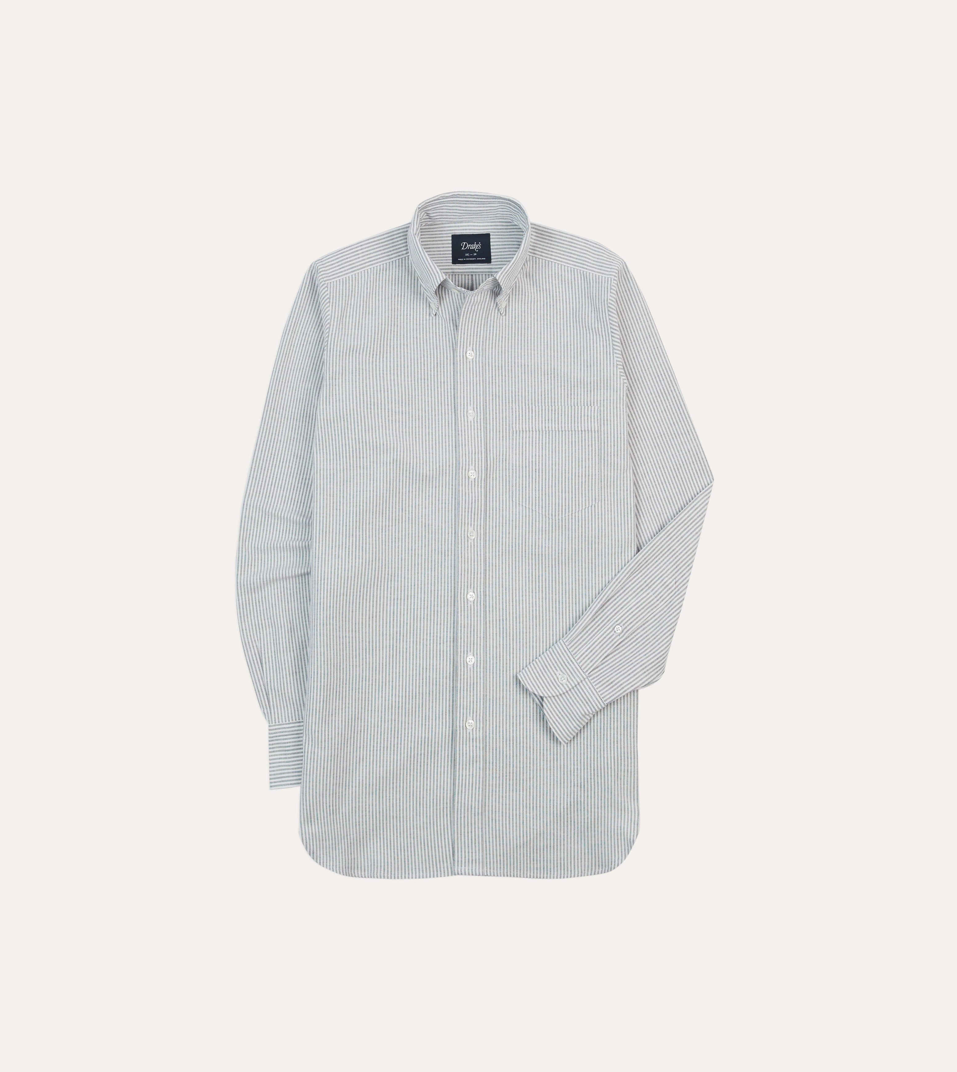 Black Ticking Stripe Cotton Oxford Cloth Button-Down Shirt Tagless Labeling Flexible Movement