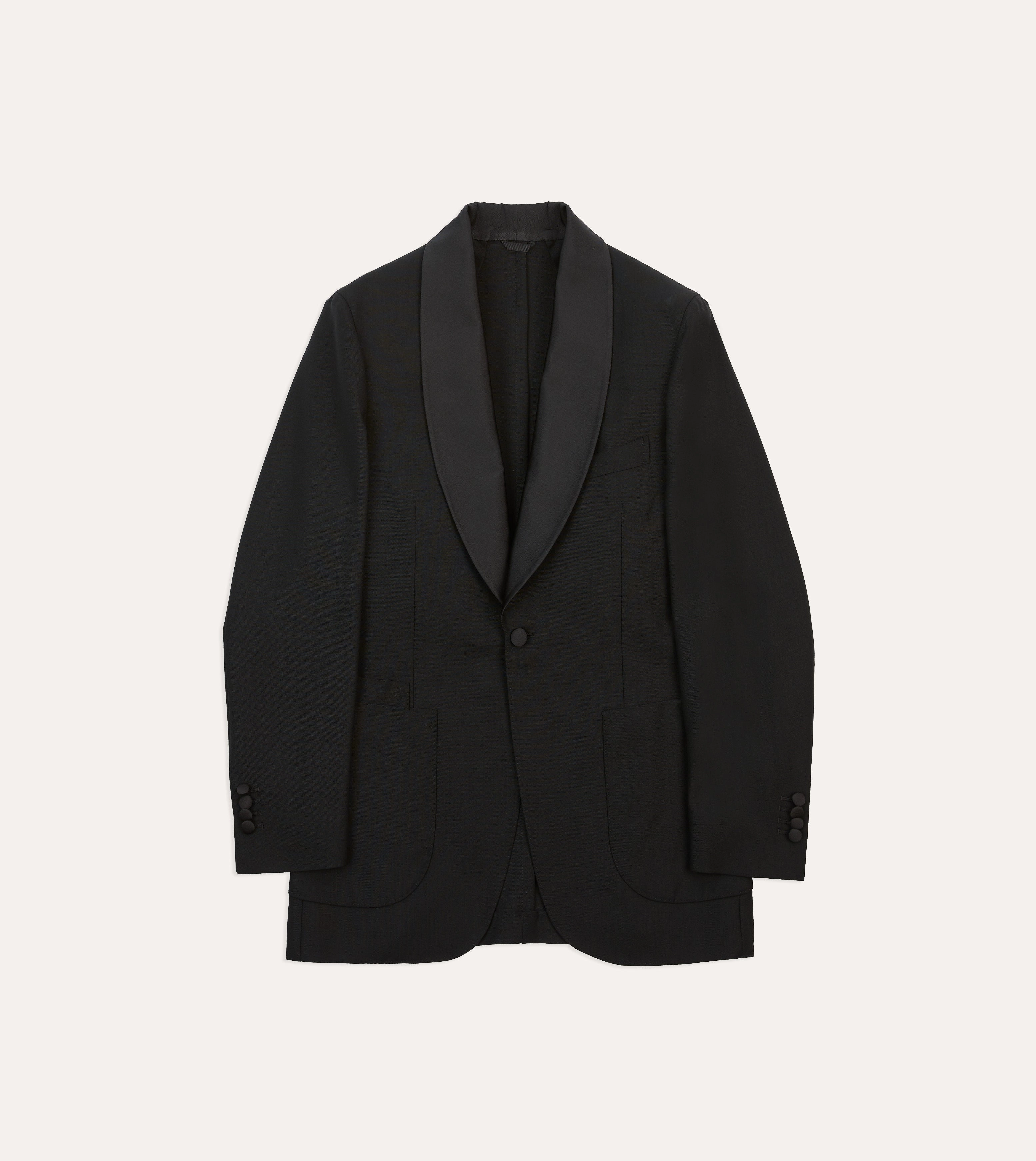 Elegant Workwear Work Style Fit Black Wool Shawl Collar Tuxedo Blazer