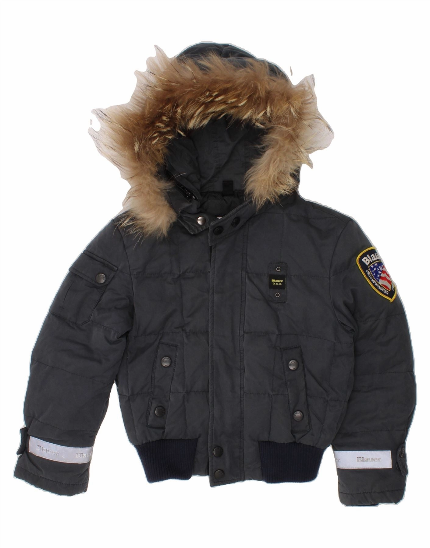 BLAUER Boys Hooded Padded Jacket 5-6 Years Grey Polyester Multipanel Construction