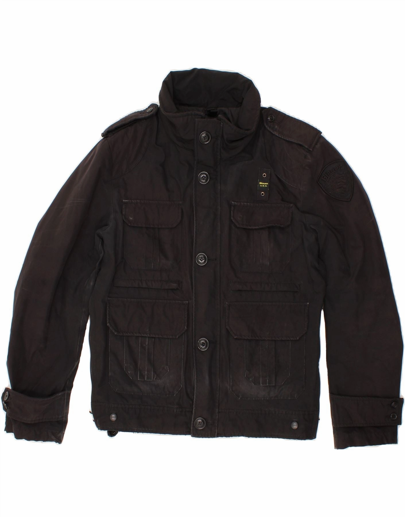 BLAUER Boys Utility Jacket 14-15 Years Large Black Polyester Anti Snag Zipper Pulls Button Snap Conversion