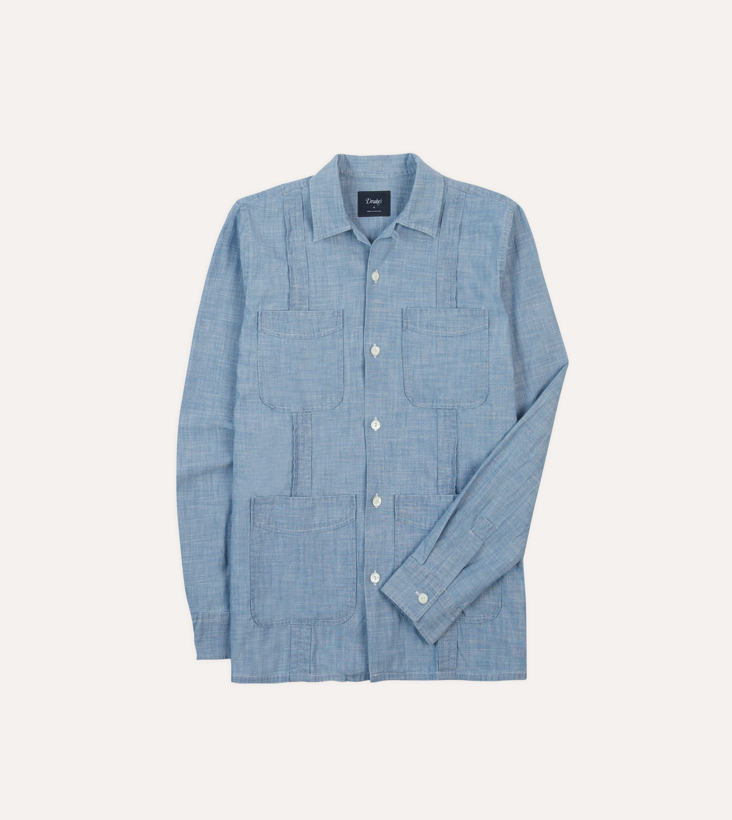 Vibrant color Durable Quality Bleach Wash Chambray Cotton Long Sleeve Cuban Shirt