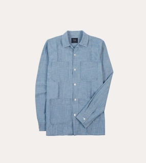 Vibrant color Durable Quality Bleach Wash Chambray Cotton Long Sleeve Cuban Shirt