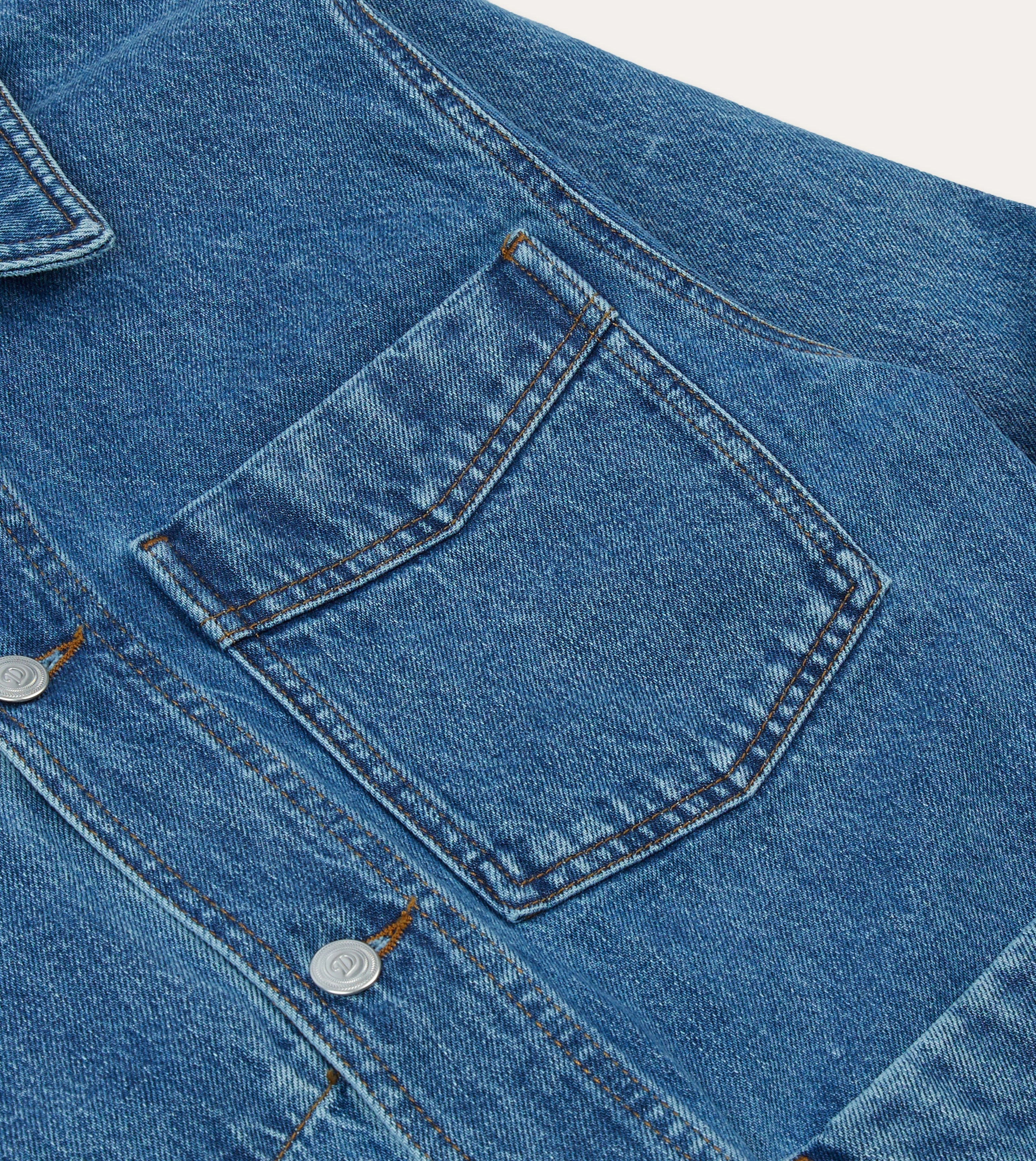 Bleach Wash Denim Work Jacket Ornamental HighCollar Design