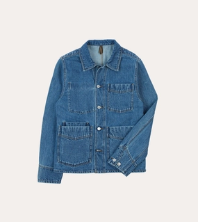 Bleach Wash Denim Work Jacket Bonded Shoulder Guards