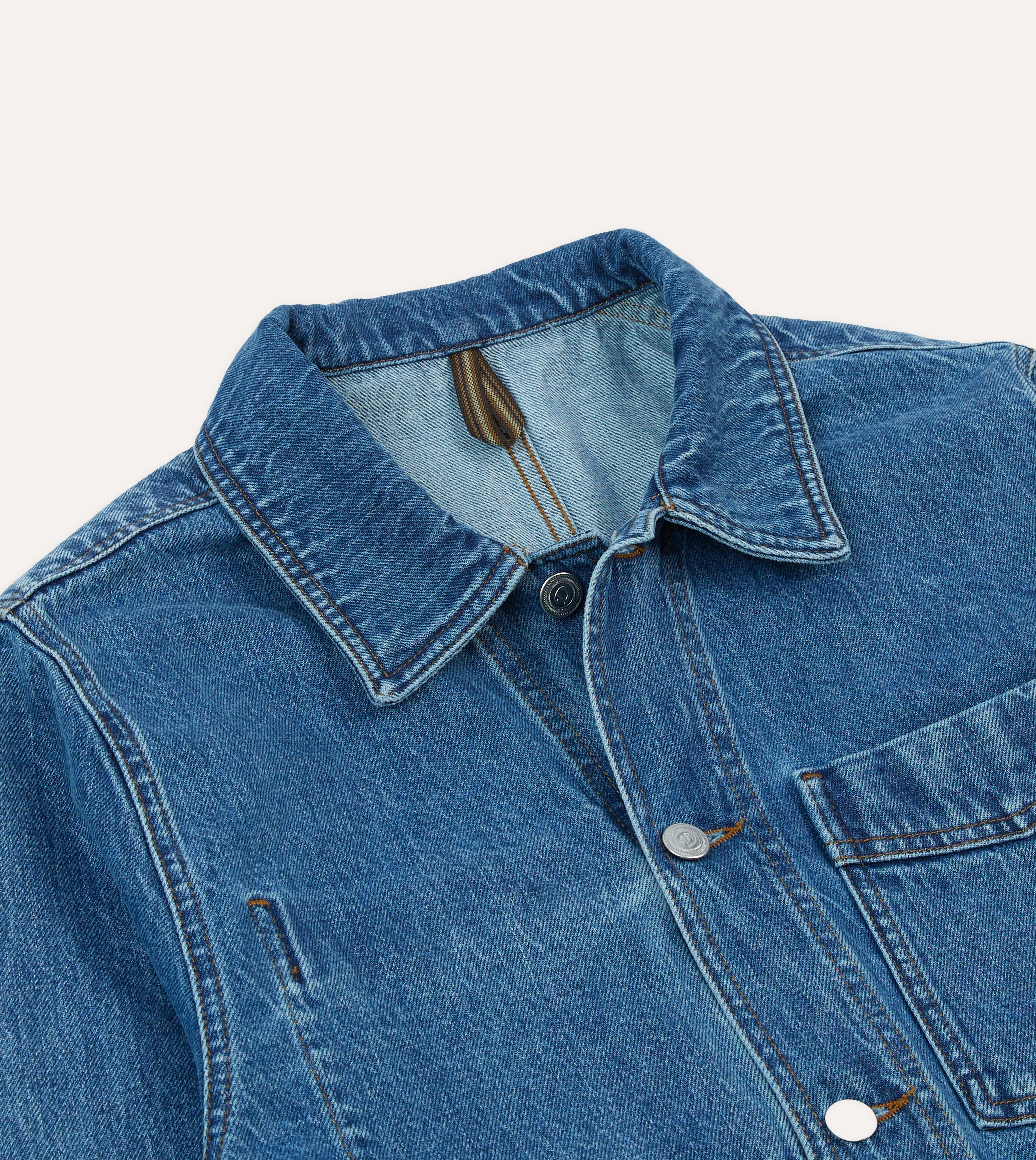Bleach Wash Denim Work Jacket Detachable Collar Sleek Fit