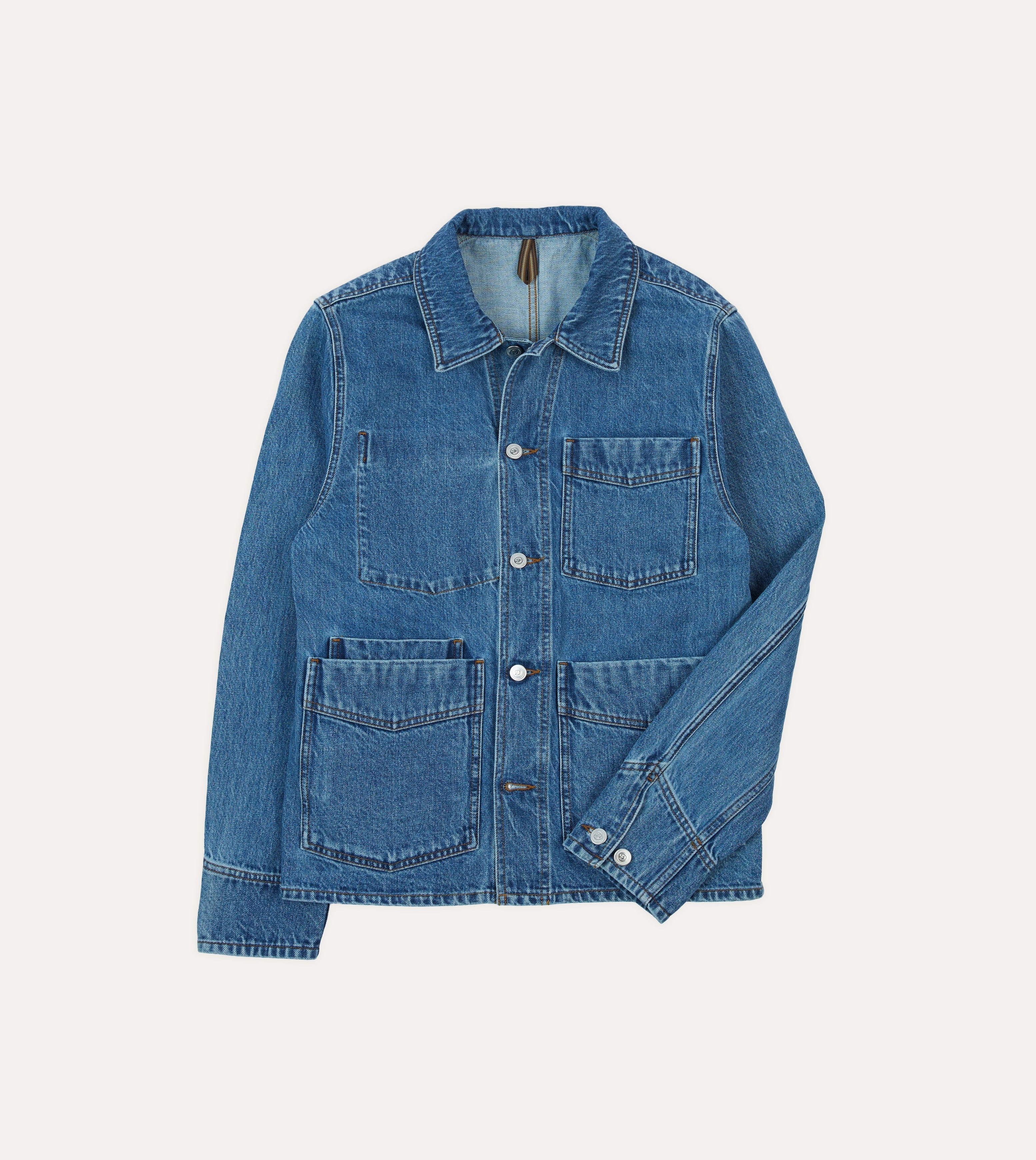 Bleach Wash Denim Work Jacket Bonded Shoulder Guards