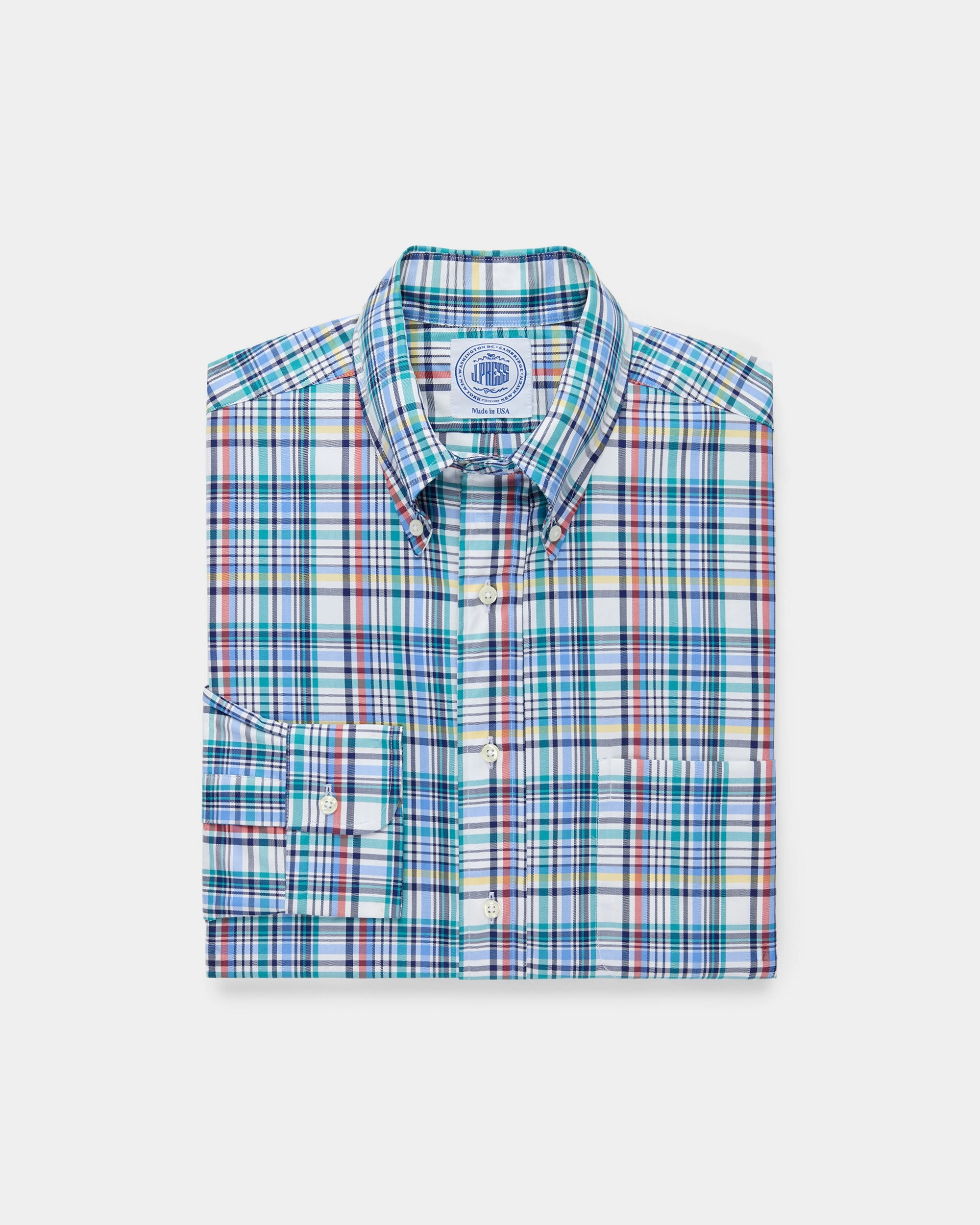 Winter Layering Blue & Red Plaid Button Down Sport Shirt - Classic Fit
