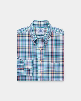 Non Restrictive Armhole Blue & Red Plaid Button Down Sport Shirt - Classic Fit