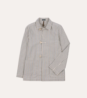 System Blue and Ecru Stripe Cotton-Linen Deck Chore Jacket