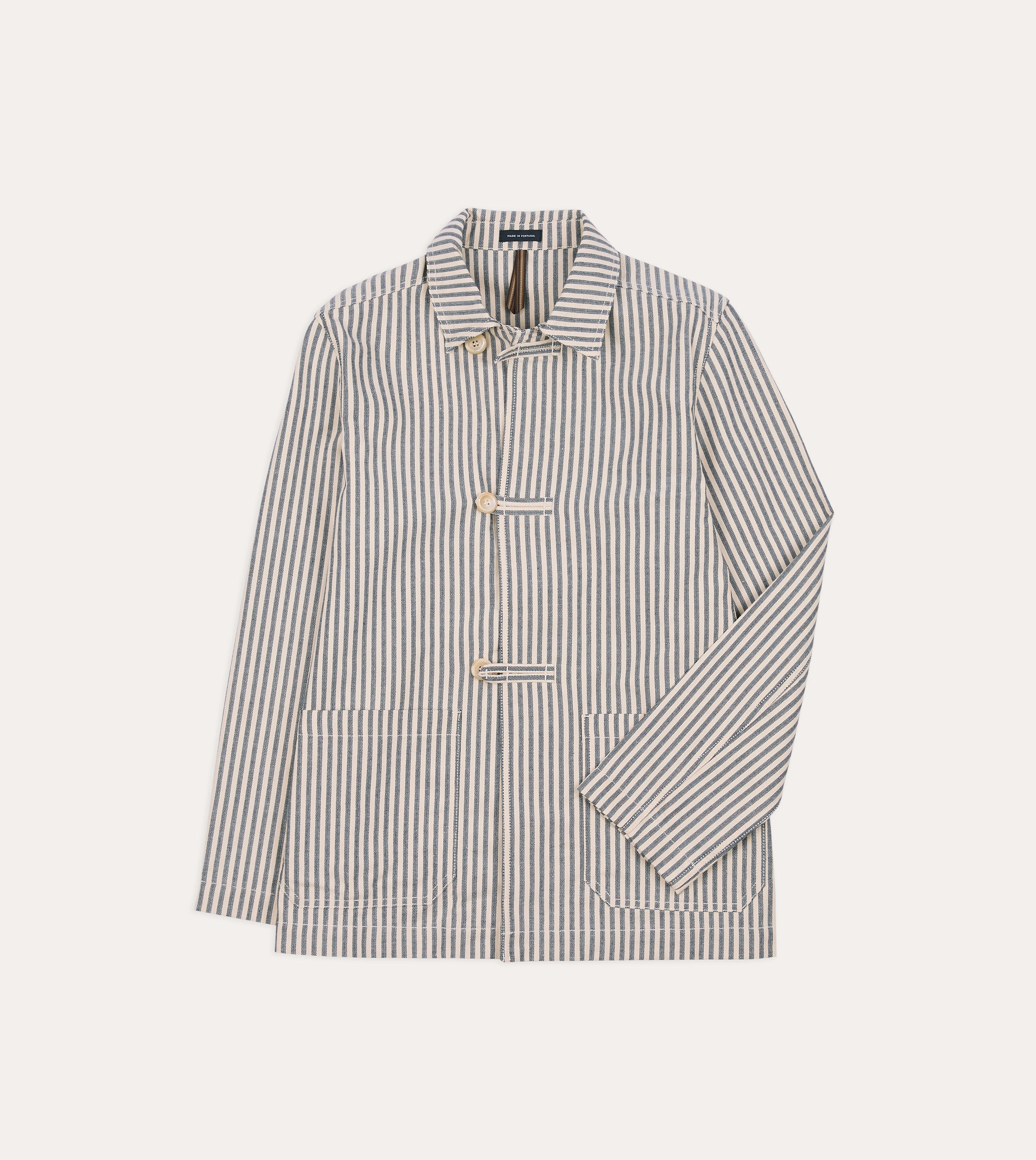 System Blue and Ecru Stripe Cotton-Linen Deck Chore Jacket