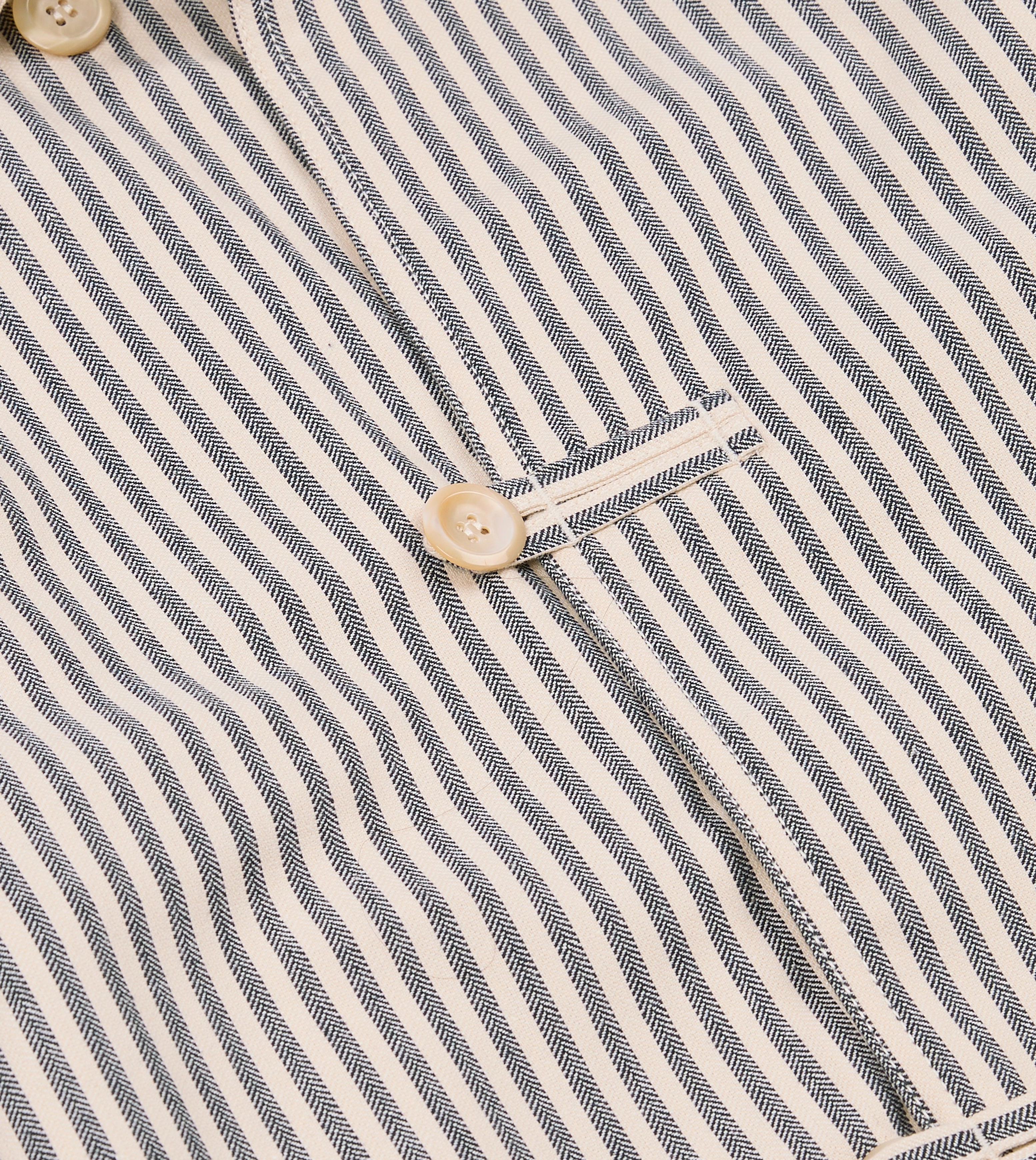 Perseverance Zip Off Detailing Blue and Ecru Stripe Cotton-Linen Deck Chore Jacket