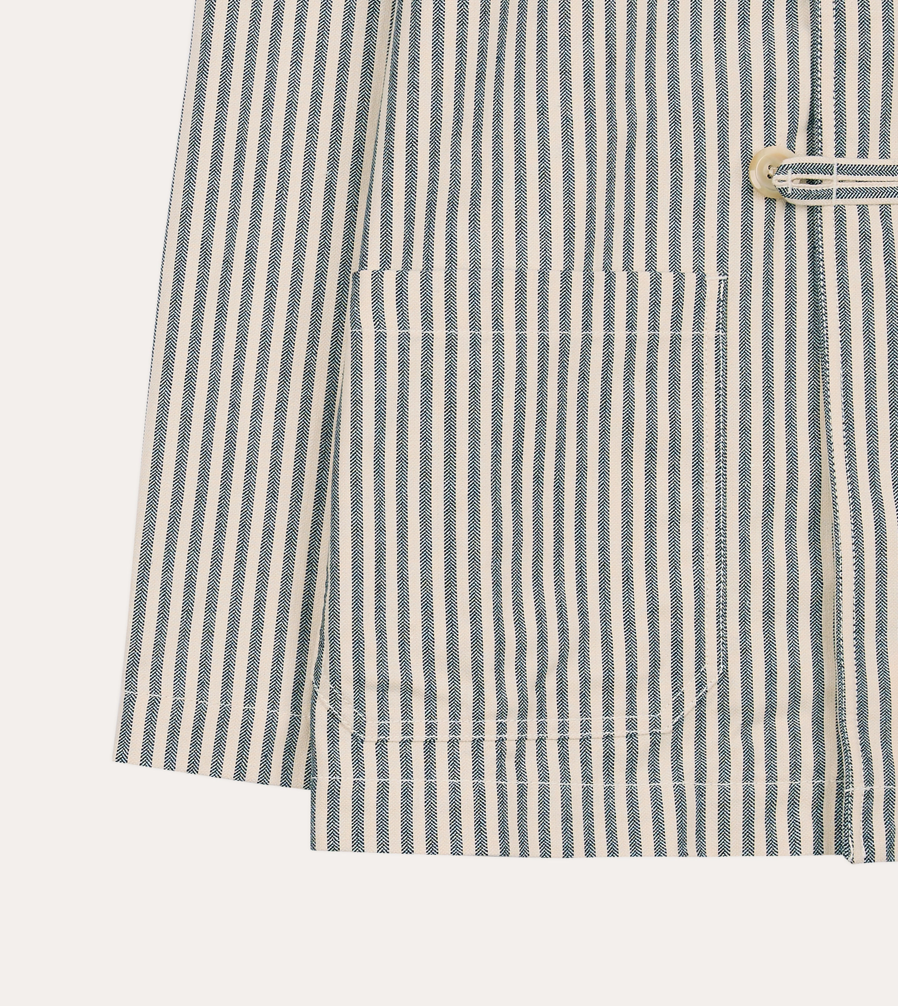 Blue and Ecru Stripe Cotton-Linen Deck Chore Jacket Compact Fit All Day Use