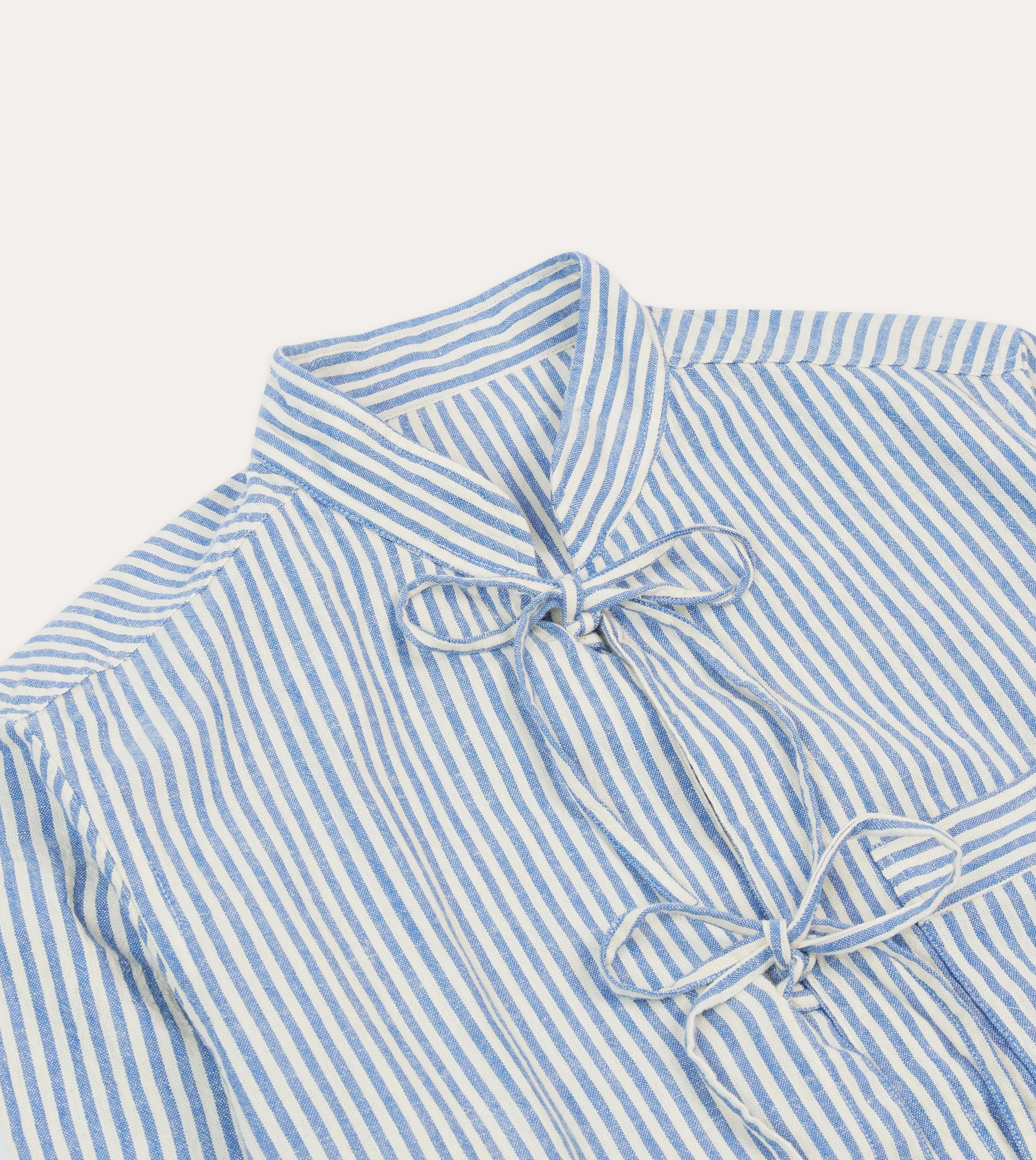 Blue and Ecru Stripe Tie Front Lightweight Overshirt Breathable fabric